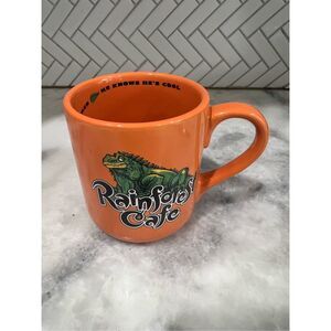 Rainforest Cafe Mug Orange Ceramic Coffee Cup 2000 IGGY Lizard Quote Retro Vinta